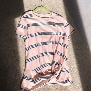 Pink with navy blue striped shirt
